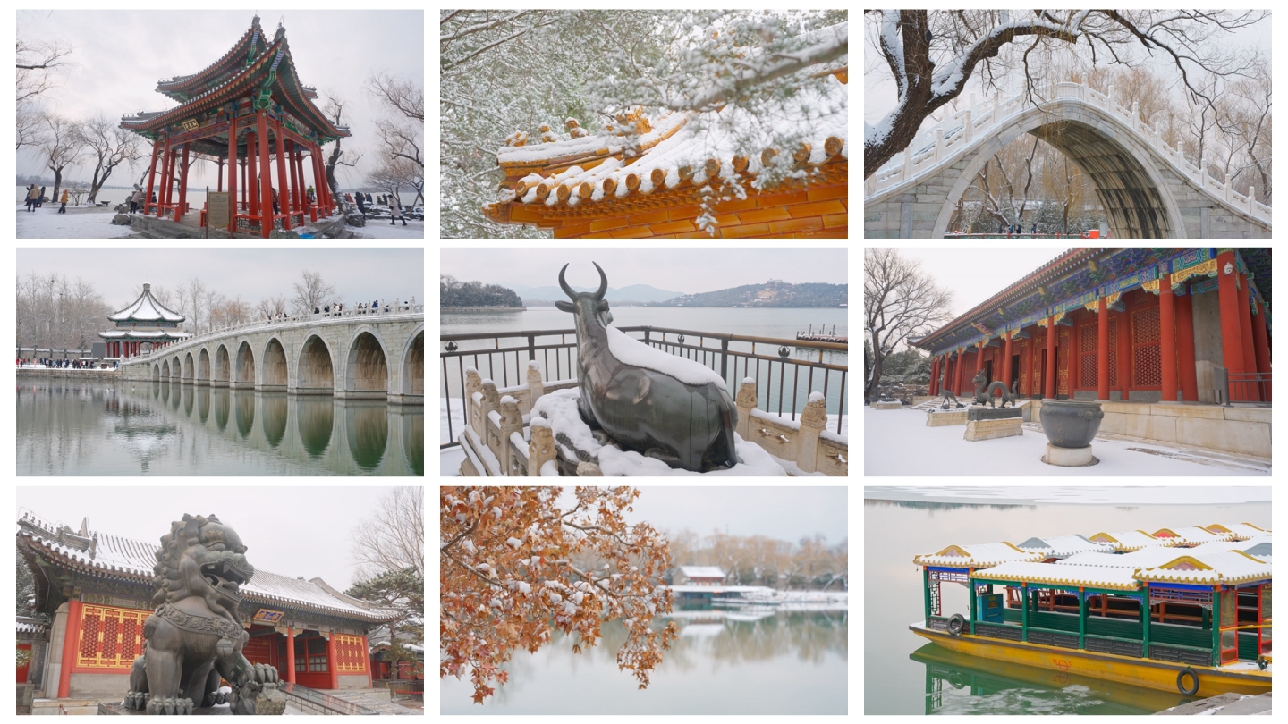 北京颐和园雪景唯美意境