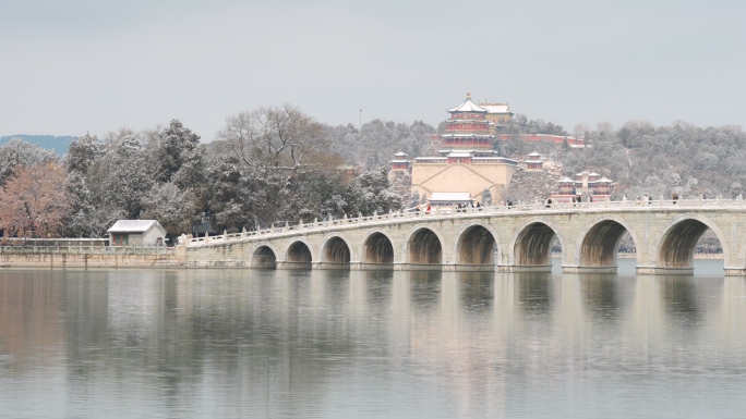 北京颐和园雪景唯美意境