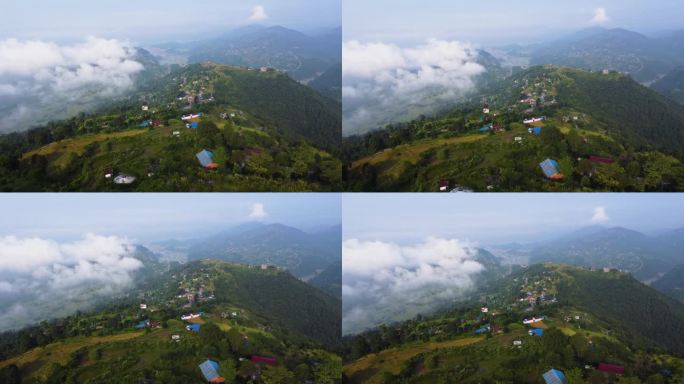 在尼泊尔博卡拉，无人机拍摄的视频。青山葱郁，山峦环抱
