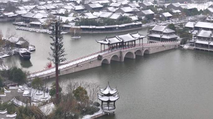 开封地标雪景开封朱仙镇启封故园雪景航拍