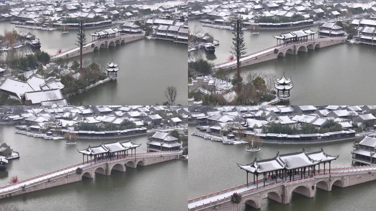 开封地标雪景开封朱仙镇启封故园雪景航拍