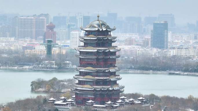 【4K】滨州黄河楼雪景航拍-长焦