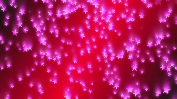 粉红色的星星从红色的渐变背景中飘忽落下。抽象的画面。运动图形。祝圣诞快乐，新年快乐，节日快乐，以及其