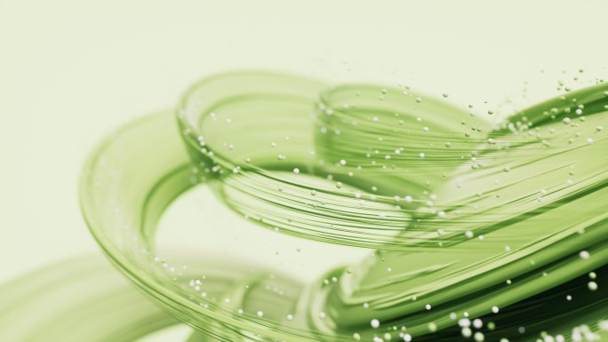 绿色流动的粒子与曲线3D渲染