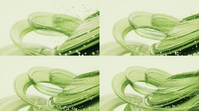 绿色流动的粒子与曲线3D渲染