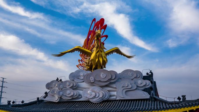 银川文化城凤凰雕塑延时摄影
