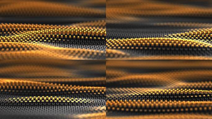无缝循环。未来科技背景，波浪流动模式。抽象数据流程图。黑色和黄色。3 d演示。
