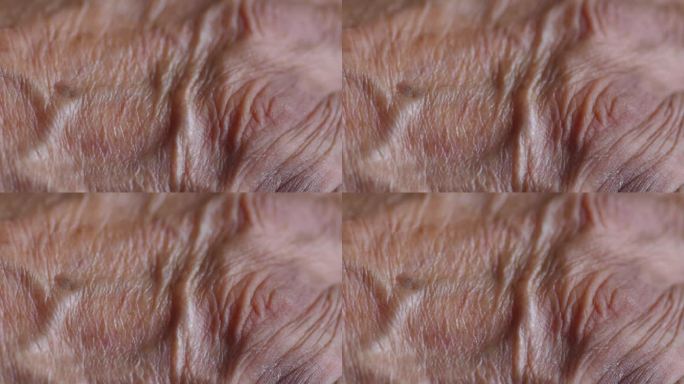 一个老人的皱纹皮肤的特写镜头。有选择性的重点。老年人概念是指80岁以上的老年人。人类衰老过程