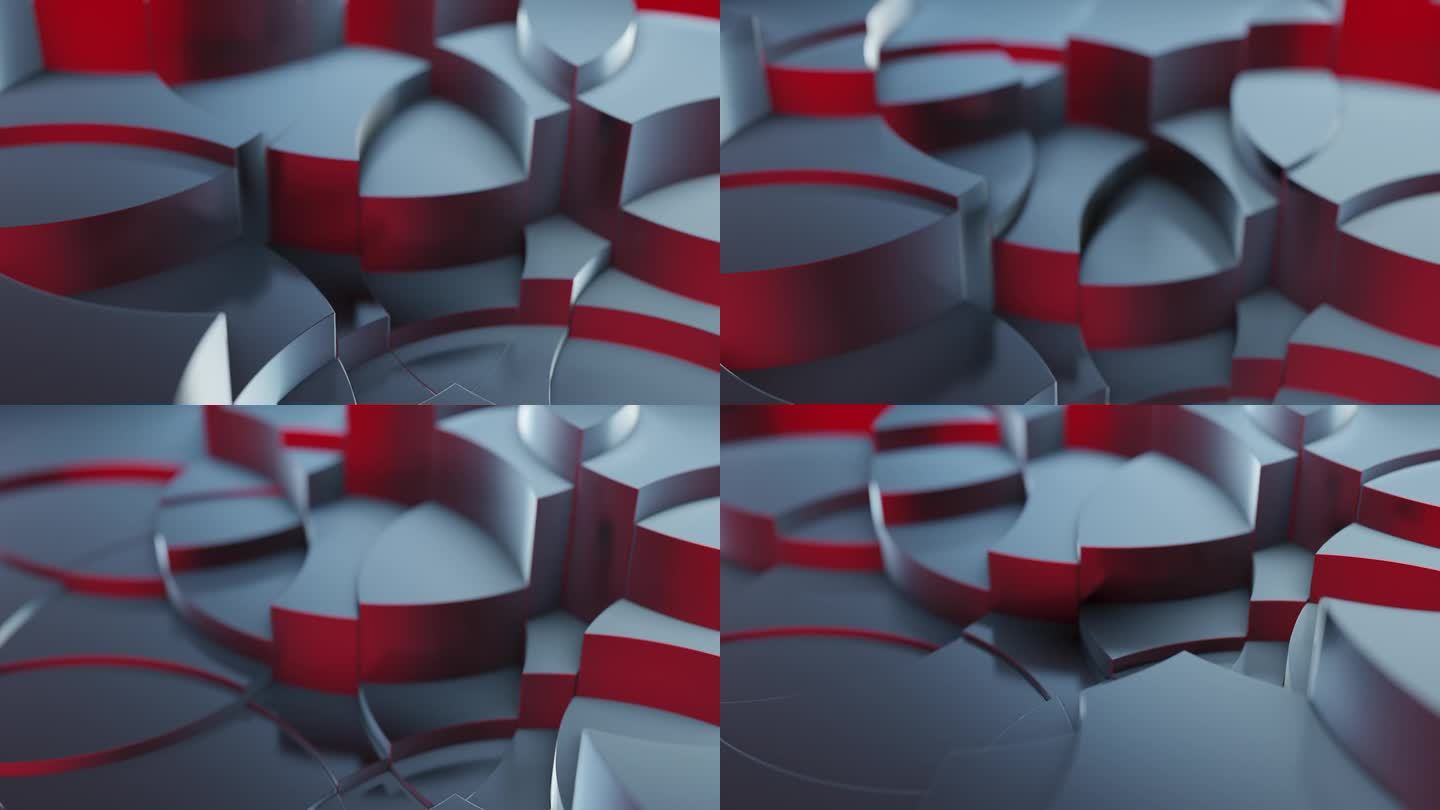 红色和灰色金属抽象运动背景。完美的屏幕，文字覆盖，或微妙的元素为企业和业务演示。4K循环，3D渲染
