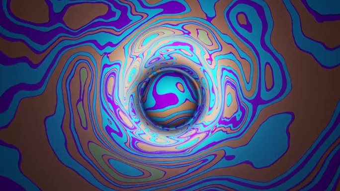 彩色的圆形隧道，有一个滚动的球。循环动画