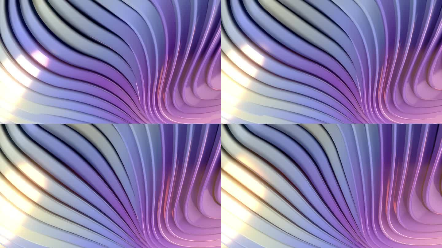 数字无缝循环动画动态波浪般的金属光泽形状与明亮的紫蓝色配色方案。3d渲染4K