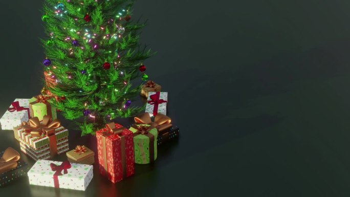圣诞快乐装饰背景圣诞树三维动画圣诞礼物圣