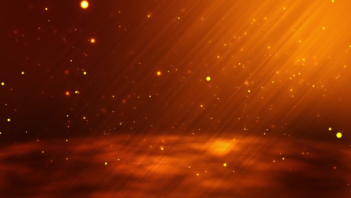 抽象的橙色粒子背景。美丽的发光粒子，雨滴般的圆点。粒子从地板上落下并反弹。美丽的散景。聚光灯或光线无