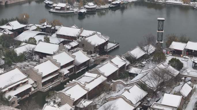 开封地标雪景开封朱仙镇启封故园雪景航拍