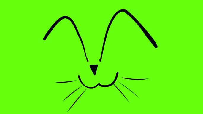 可爱的卡通猫的眼睛在绿色的屏幕上闪烁。