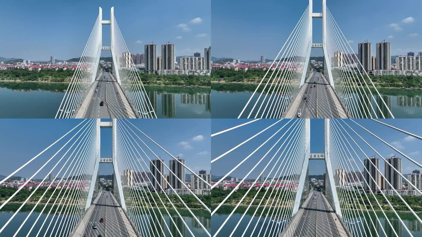 无人机飞跃广西百色东合大桥航拍道路桥梁