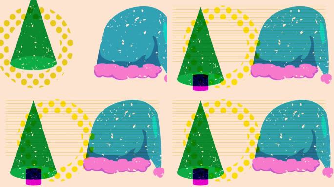 Risograph圣诞帽与几何形状的动画。