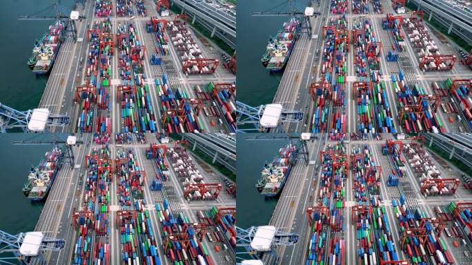 货物装运港及出口中转运输货柜。货船在海港区运输货物。香港码头码头船坞的重量运动风景