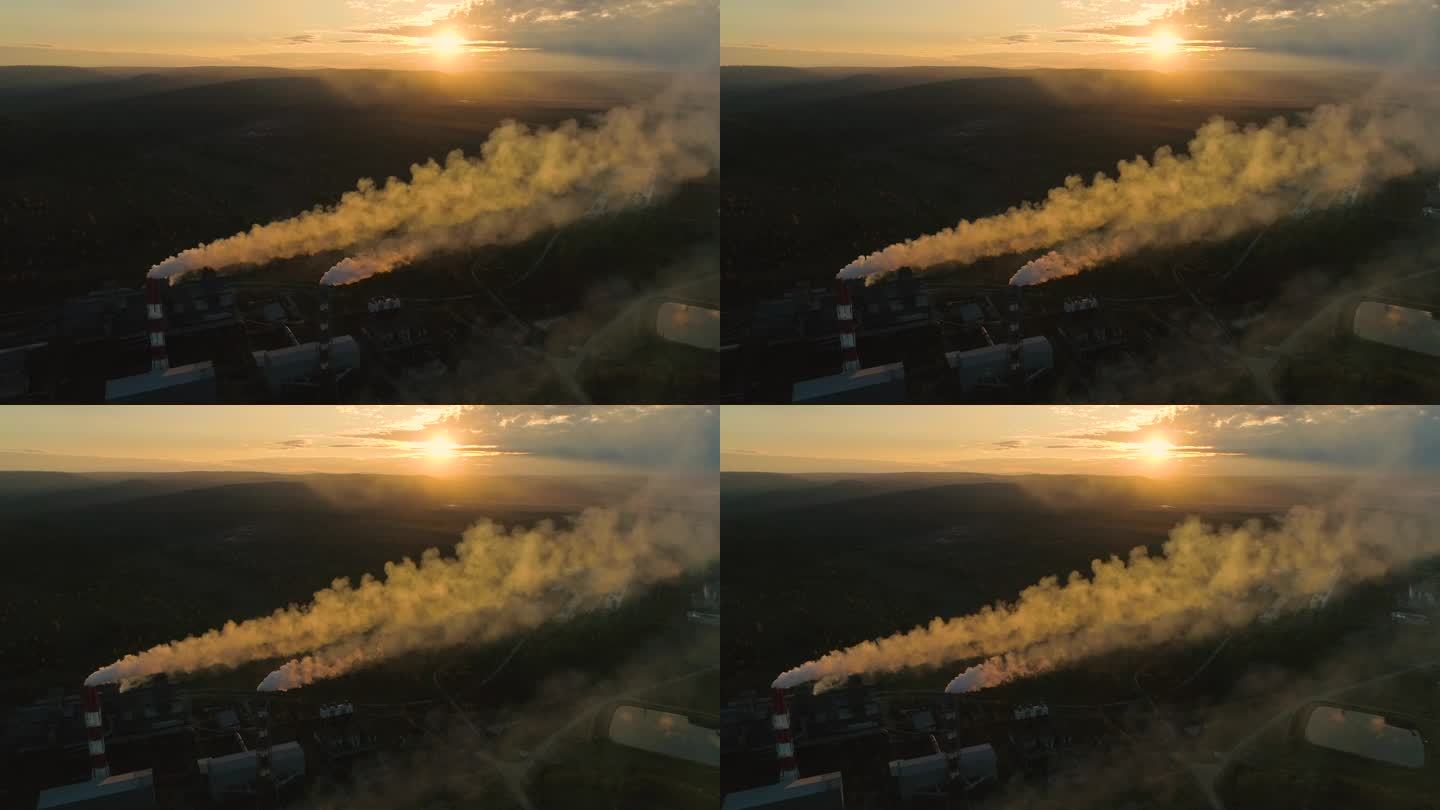 工厂的大烟囱喷出一股浓烟。植物管道污染大气。