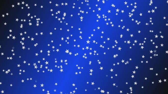 银色的星星在蓝色的渐变背景上从上到下缓缓落下。圣诞快乐，新年快乐，节日快乐。抽象的画面。