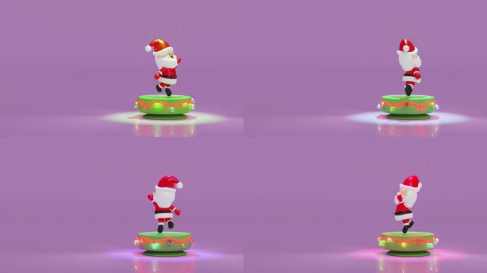 3d音乐盒配圣诞老人舞蹈，玻璃透明灯饰花环。圣诞快乐，新年快乐