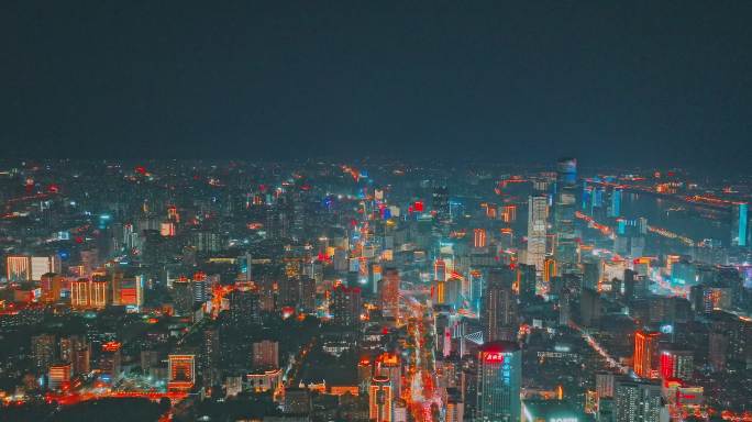 4k长沙芙蓉中路城市夜景航拍