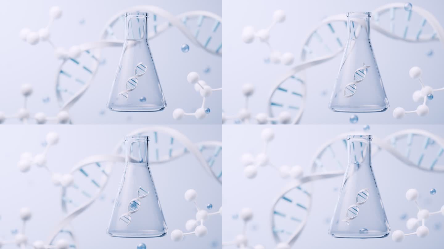 锥形瓶与生物科技背景3D渲染