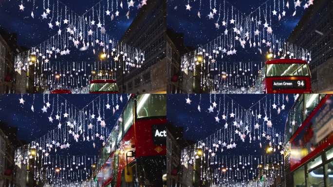 伦敦街道上装饰着圣诞彩灯