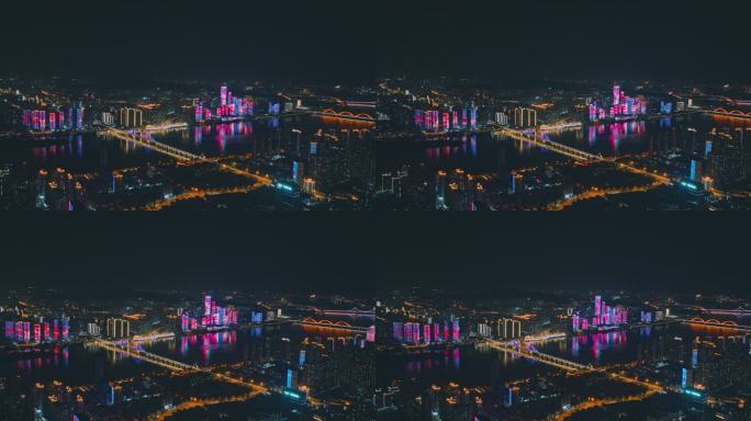 4k长沙湘江银盆岭大桥夜景航拍