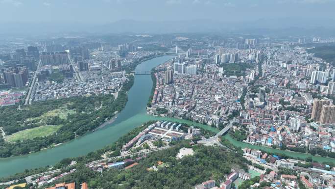 高空航拍广西百色河流城市市区右江澄碧河