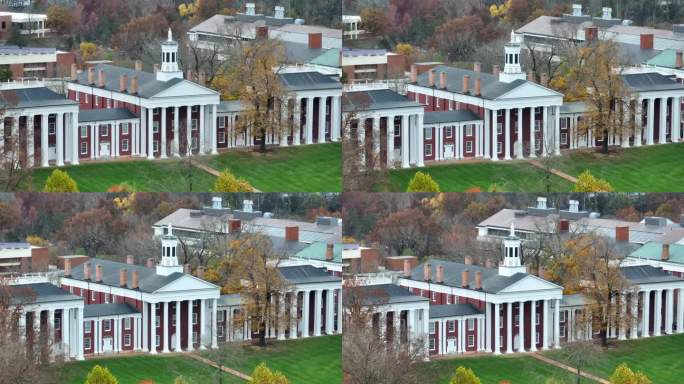 弗吉尼亚州列克星敦的华盛顿和李大学的华盛顿大厅。秋天鸟瞰图。