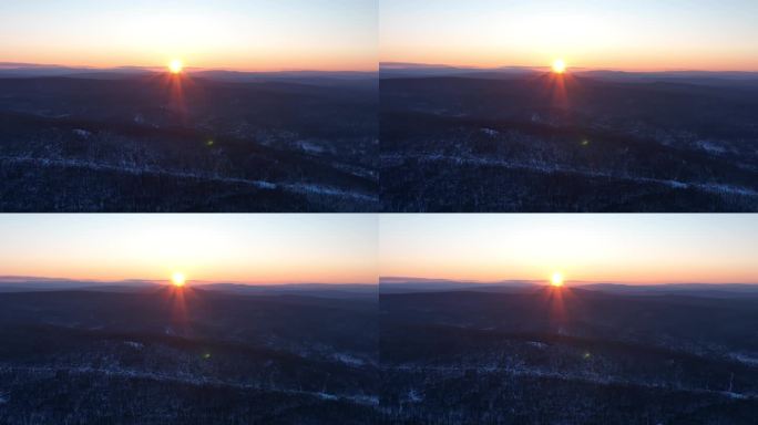 大兴安岭冬季雪景夕阳下图里河大岭