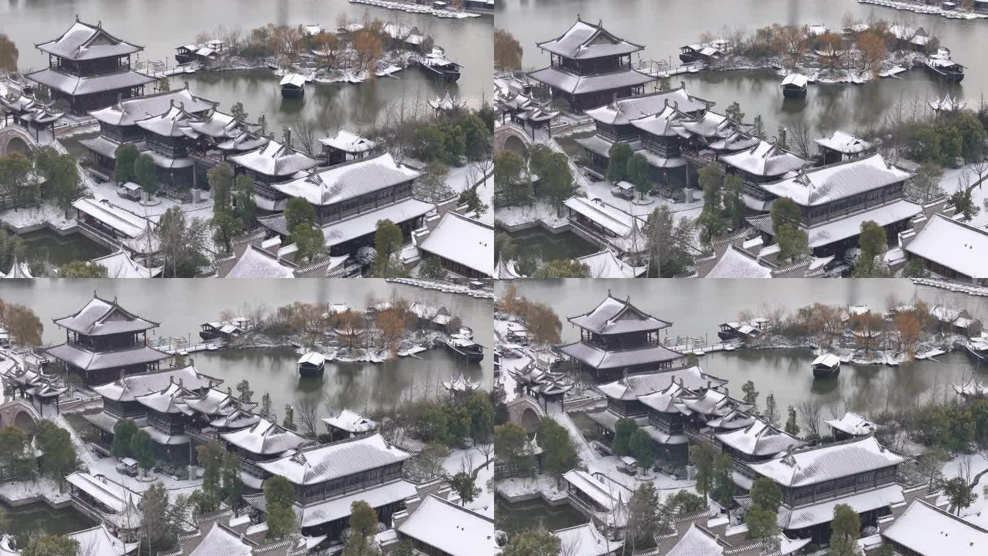 开封地标雪景开封朱仙镇启封故园雪景航拍