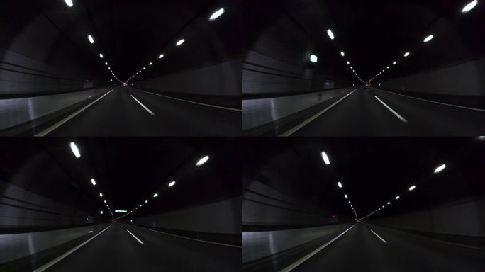 半夜开车穿过高速公路隧道