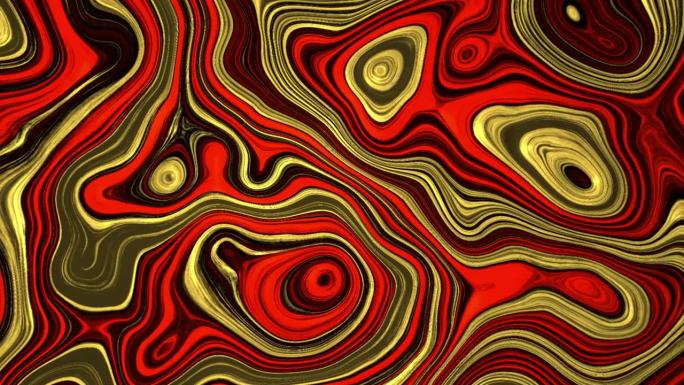抽象液体金红色波浪形反射表面时髦的彩色流体抽象流动。美丽的渐变纹理