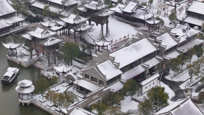 开封地标雪景开封朱仙镇启封故园雪景航拍