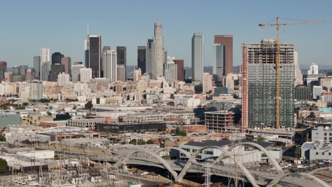 加州洛杉矶市中心城市风光航拍城市建设城市