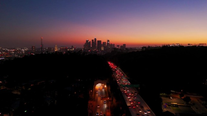 加州洛杉矶市中心航拍城市夜景