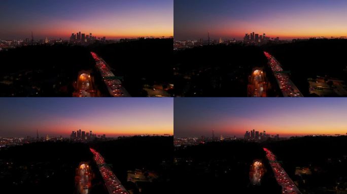 加州洛杉矶市中心航拍城市夜景