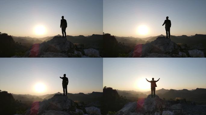 男人站在山顶手指远方向往未来可期人物剪影