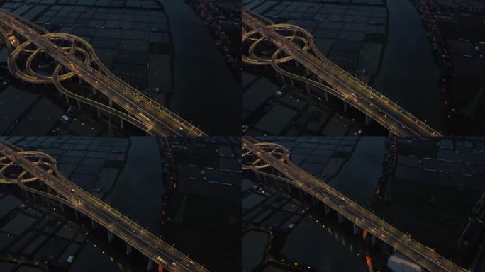 延时拍摄广州番禺南沙大桥引桥灯光亮起车流