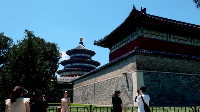 北京天坛祈年殿地坛古城墙游客