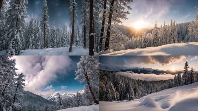 雪地森林雪山唯美素材