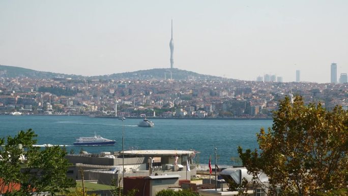 白天伊斯坦布尔著名的城市海湾观景台亚洲海岸线顶级全景4k土耳其