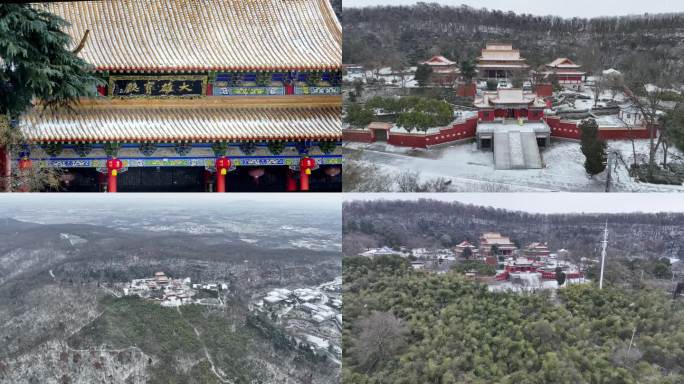 南京六合灵岩山灵岩禅寺雪景航拍