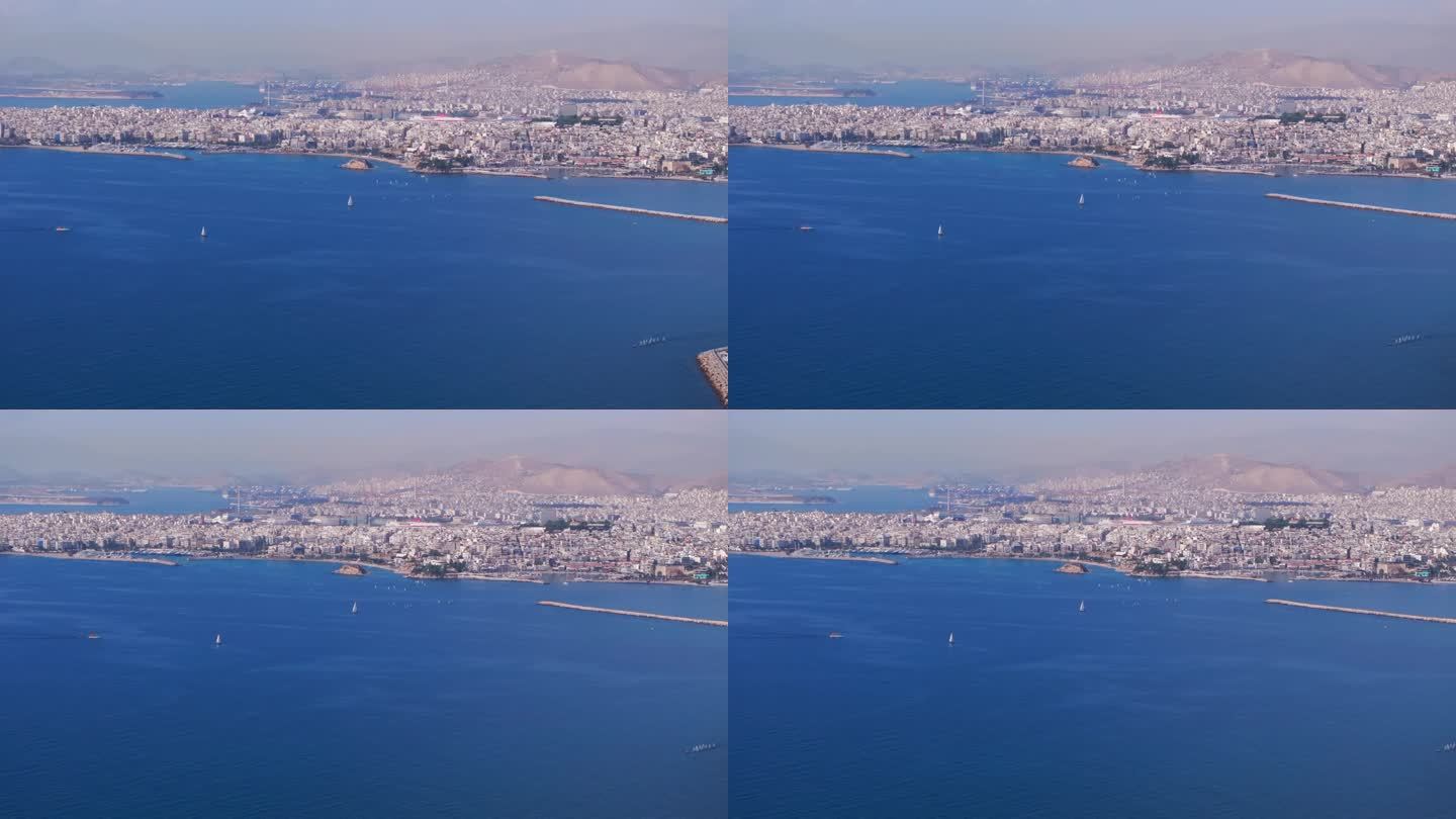 航拍滑块拍摄爱琴海和雅典城市