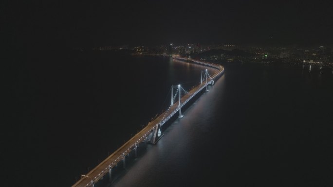 大连星海湾跨海大桥夜景航拍