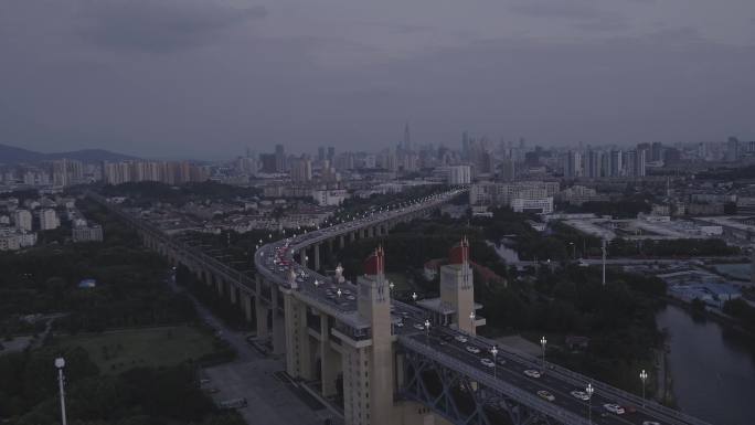 南京长江大桥夕阳落日航拍素材未调色
