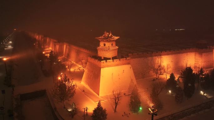 飘雪夜景平遥古城