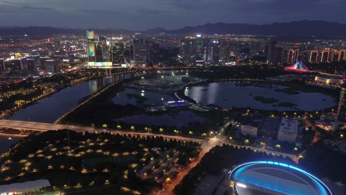 浙江义乌城市夜景大景航拍